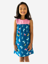 Load image into Gallery viewer, Campana Girls Alice Dress with Yoke - Butterflies Print - Navy &amp; Pink
