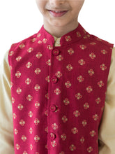 Load image into Gallery viewer, Campana Boys Kurta Pyjama &amp; Jacket Set - Gold &amp; Red
