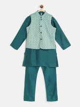 Load image into Gallery viewer, Campana Boys Nishant Kurta Set with Jacket - Chevron Print - Sage and Bottle Green
