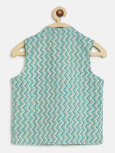 Load image into Gallery viewer, Campana Boys Nishant Kurta Set with Jacket - Chevron Print - Sage and Bottle Green
