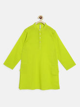 Load image into Gallery viewer, Campana Boys Nishant Kurta Set with Jacket - Ikkat Print - Lime Green &amp; Turquoise Blue
