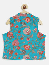 Load image into Gallery viewer, Campana Boys Nishant Kurta Set with Jacket - Floral Print - Blue &amp; Pink
