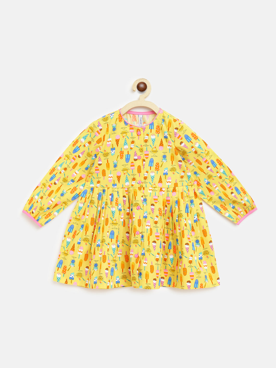 Campana Girls Asmira Swing Dress - Ice-cream Print - Yellow & Multicolour