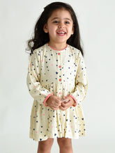 Load image into Gallery viewer, Campana Girls Asmira Swing Dress - Little Hearts Print - White &amp; Navy
