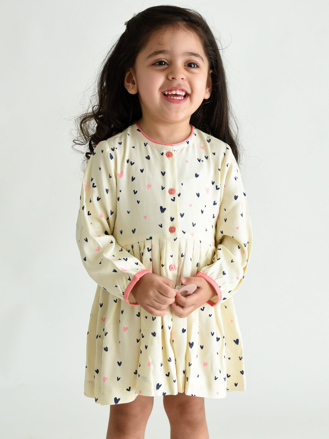 Campana Girls Asmira Swing Dress - Little Hearts Print - White & Navy