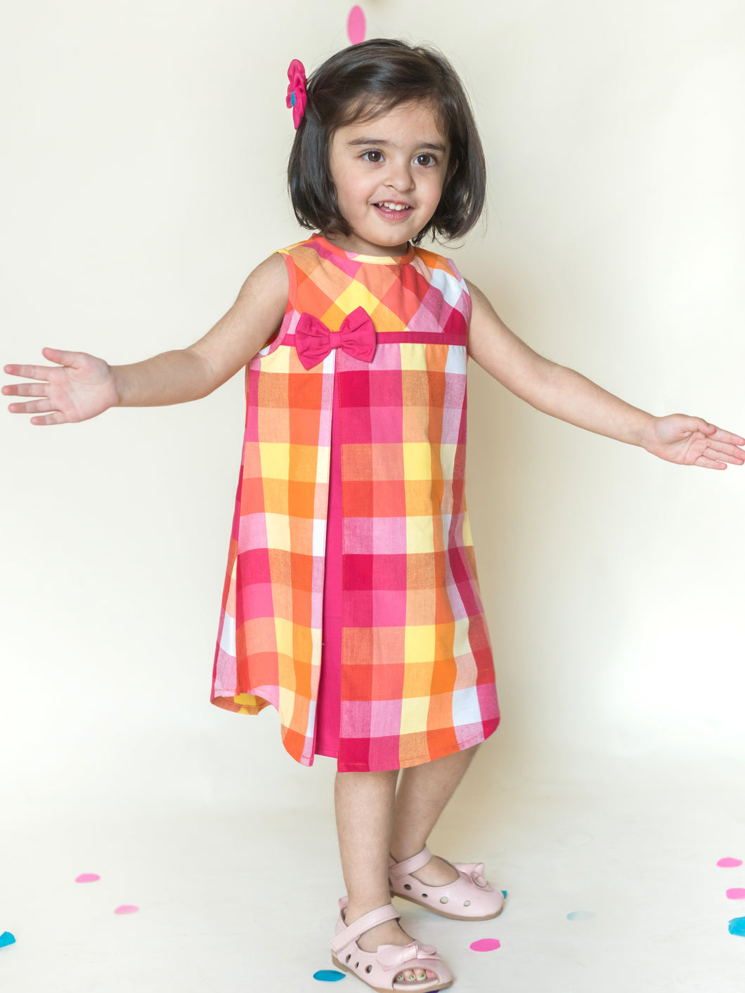 Campana Girls Side Pleat Dress - Checks (CK26206)