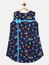 Load image into Gallery viewer, Campana Girls Jackie Front Pleat Dress - Campervan Print - Navy
