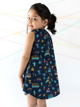 Load image into Gallery viewer, Campana Girls Jackie Front Pleat Dress - Campervan Print - Navy
