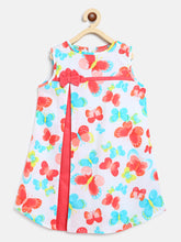 Load image into Gallery viewer, Campana Girls Jackie Front Pleat Dress - Butterflies Print - White &amp; Peach
