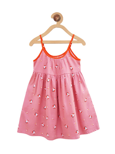 Campana Girls Fox Print Strappy Dress - Pink (CK26505), Pink Dress, Summer Dress