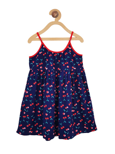 Campana Girls Cherry Print Strappy Dress - Navy Blue (CK26507), Summer Dress, Navy Print Dress, Print Dress