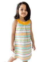 Load image into Gallery viewer, Campana Girls Joni Round Neck Shift Dress - Beach Stripes - Mint &amp; Mustard, Yellow Dress, Summer Dress, White Dress
