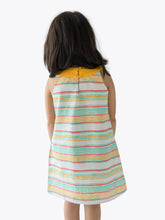 Load image into Gallery viewer, Campana Girls Joni Round Neck Shift Dress - Beach Stripes - Mint &amp; Mustard, Yellow Dress, Summer Dress, White Dress
