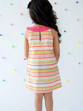 Load image into Gallery viewer, Campana Girls Joni Round Neck Shift Dress - Candy Stripes - Pink &amp; Green
