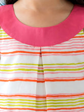 Load image into Gallery viewer, Campana Girls Joni Round Neck Shift Dress - Candy Stripes - Pink &amp; Green
