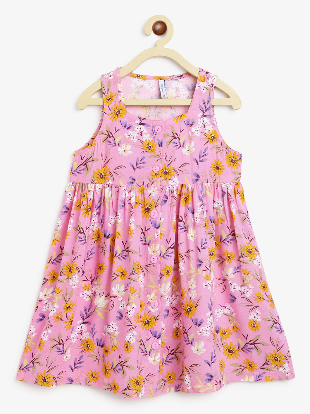 Campana Girls Amy Sleeveless Dress - Wildflowers Print - Pink & Orange