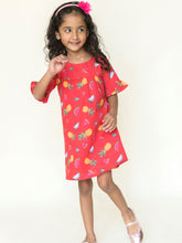 Load image into Gallery viewer, Campana Girls Frilly Sleeve Dress - Tropical Fruit Print (CK27206), Print Dress, Summer Dress, Fruit Print Dress
