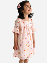Load image into Gallery viewer, Campana Girls Ashley Frilly Sleeve Dress - Flower Scatter Print - Pink &amp; Multicolour
