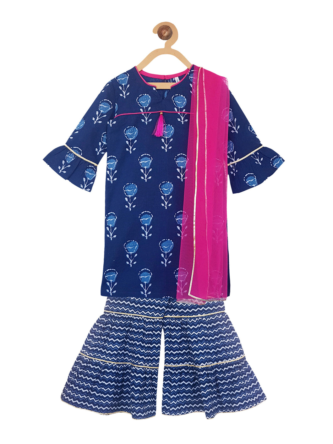 Campana Girls Kurta Sharara Set - Indigo