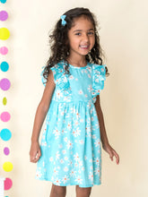 Load image into Gallery viewer, Campana Girls Frilly Dress - Blue Daisies (CK28505), Blue Dress, Frock, Summer Dress, White Print Dress
