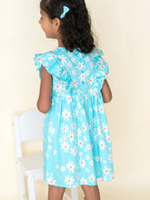 Load image into Gallery viewer, Campana Girls Frilly Dress - Blue Daisies (CK28505), Blue Dress, Frock, Summer Dress, White Print Dress
