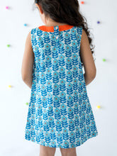 Load image into Gallery viewer, Campana Girls Debbie Shift Dress - Flower Power Print - Blue &amp; White, Summer Dress, Blue Dress, Print Dress, frock
