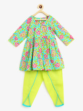 Load image into Gallery viewer, Campana Girls Sanah Dhoti Set - Paisley Print - Turquoise, Lime &amp; Magenta
