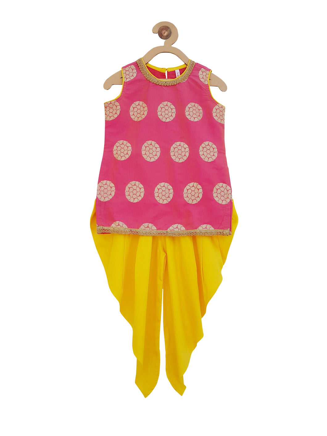 Campana Girls Kurti with Dhoti Pants - Pink & Yellow
