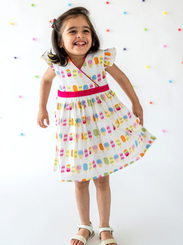 Campana Girls Ruby Crossover Dress - Ice Lolly Print - White & Multi