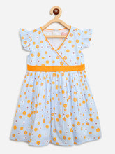 Load image into Gallery viewer, Campana Girls Ruby Crossover Dress - Summer Field Print - Sky Blue &amp; Yellow
