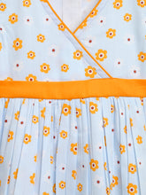 Load image into Gallery viewer, Campana Girls Ruby Crossover Dress - Summer Field Print - Sky Blue &amp; Yellow
