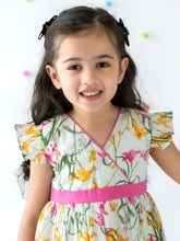 Load image into Gallery viewer, Campana Girls Ruby Crossover Dress - Watercolour Flower Print - White &amp; Multicolour
