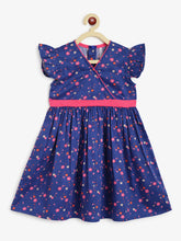 Load image into Gallery viewer, Campana Girls Ruby Crossover Style Dress - Baby Flower Print - Navy &amp; Pink
