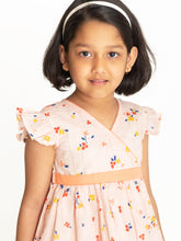 Load image into Gallery viewer, Campana Girls Ruby Crossover Dress - Flower Scatter Print - Baby Pink
