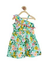 Load image into Gallery viewer, Campana Girls Tropical Print One Shoulder Dress - Green &amp; Orange
