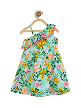 Load image into Gallery viewer, Campana Girls Tropical Print One Shoulder Dress - Green &amp; Orange
