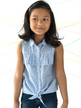 Load image into Gallery viewer, Campana Girls Vickie Shirt Style Top - Chambray Dobby - Blue &amp; Orange
