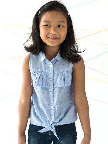 Campana Girls Vickie Shirt Style Top - Chambray Dobby - Blue & Orange