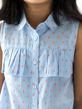 Load image into Gallery viewer, Campana Girls Vickie Shirt Style Top - Chambray Dobby - Blue &amp; Orange
