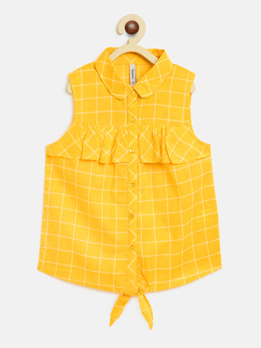 Campana Girls Vickie Shirt Style Top - Windowpane Checks - Yellow