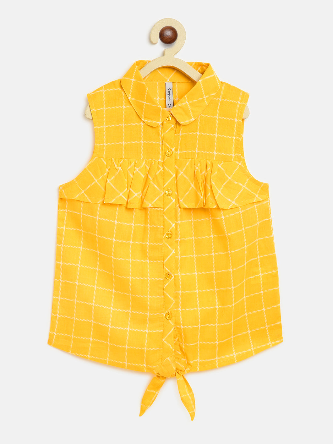 Campana Girls Vickie Shirt Style Top - Windowpane Checks - Yellow