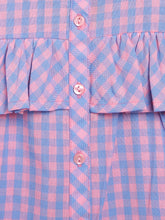 Load image into Gallery viewer, Campana Girls Vickie Shirt Style Top - Checks - Pink &amp; Blue
