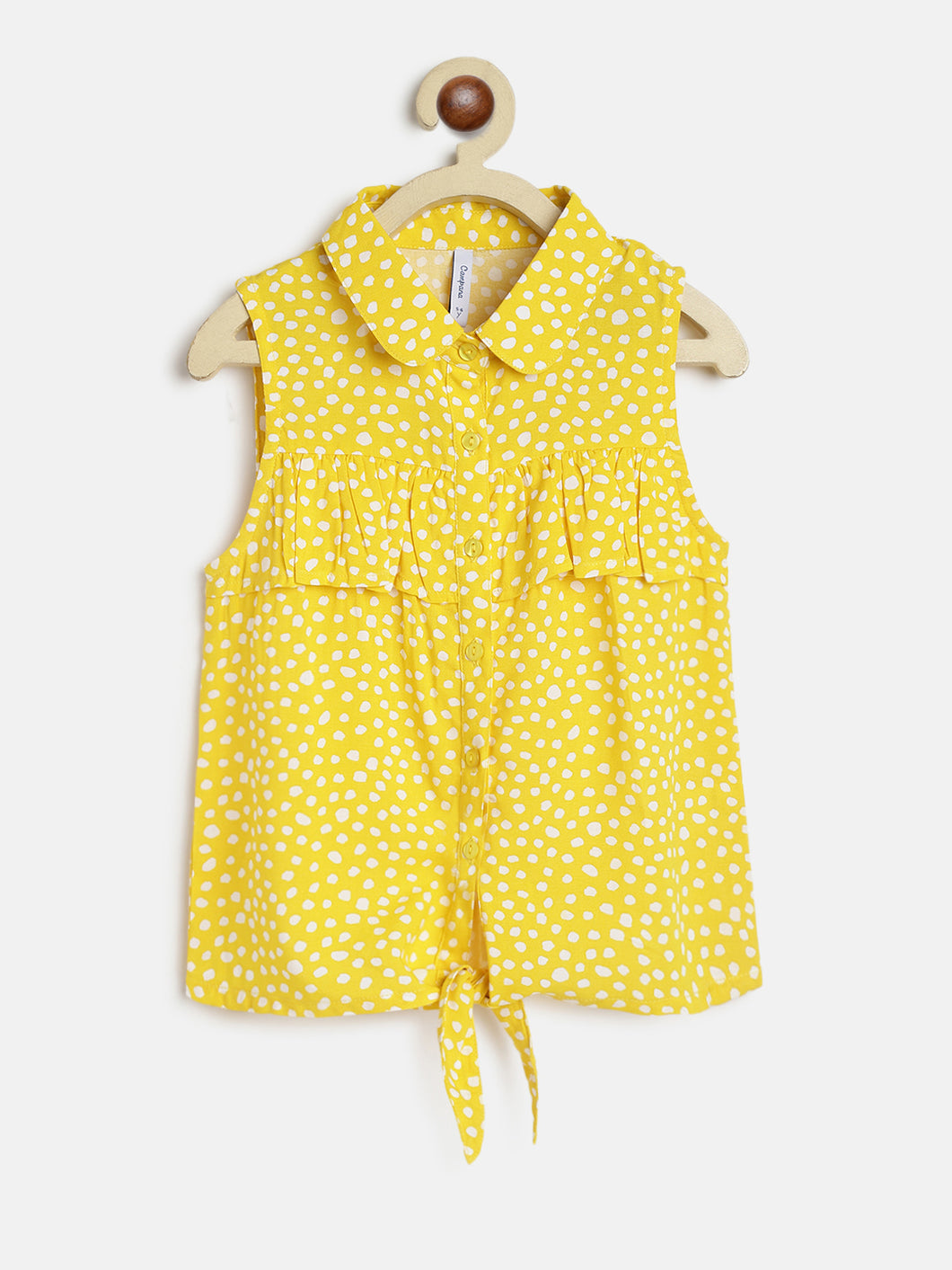 Campana Girls Vickie Shirt Style Top - Wild Dots Print - Yellow