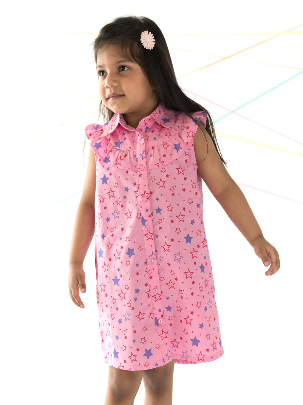 Campana Girls Nicole Shirt Style Tunic Dress - Galaxy Print - Pink