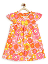 Load image into Gallery viewer, Campana Girls Suzy Dress with Bow - Retro Flower Print - Pink &amp; Yellow
