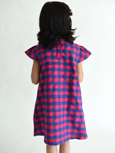 Load image into Gallery viewer, Campana Girls Suzy Dress with Bow - Galaxy Checks - Purple &amp; Magenta
