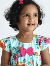Load image into Gallery viewer, Campana Girls Suzy Dress with Bow - Prowling Tiger Print - Sky Blue &amp; Multicolour
