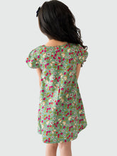 Load image into Gallery viewer, Campana Girls Suzy Dress with Bow - Cherry Bunch Print - Grey &amp; Red
