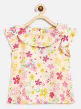 Load image into Gallery viewer, Campana Girls Frida Flutter Sleeve Top - Floral Beauty Print - Cream &amp; Multi
