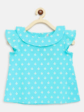 Load image into Gallery viewer, Campana Girls Frida Flutter Sleeve Top - Khari Floret Print - Blue
